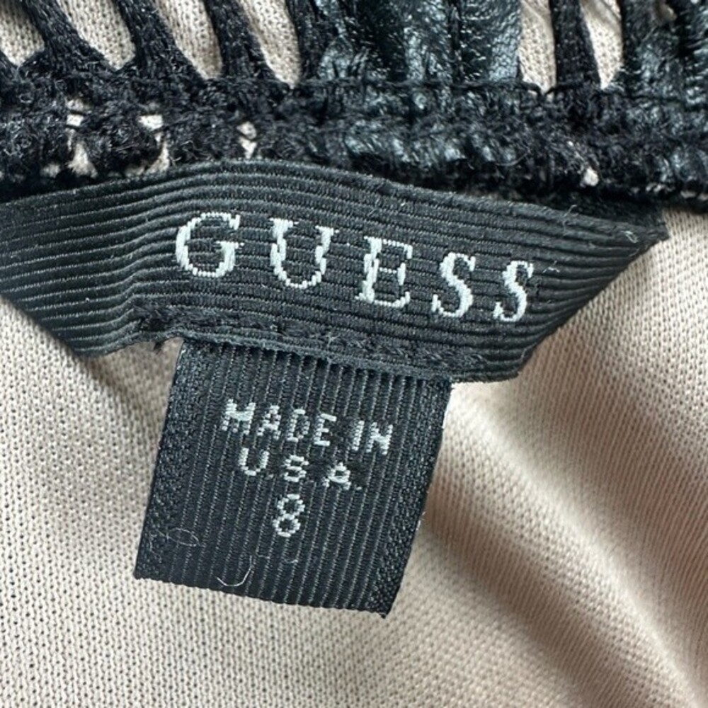 Guess Vanna Faux Leather Net Lace Textured Fit Flare Skater Strapless Dress 8 - Picture 6 of 12